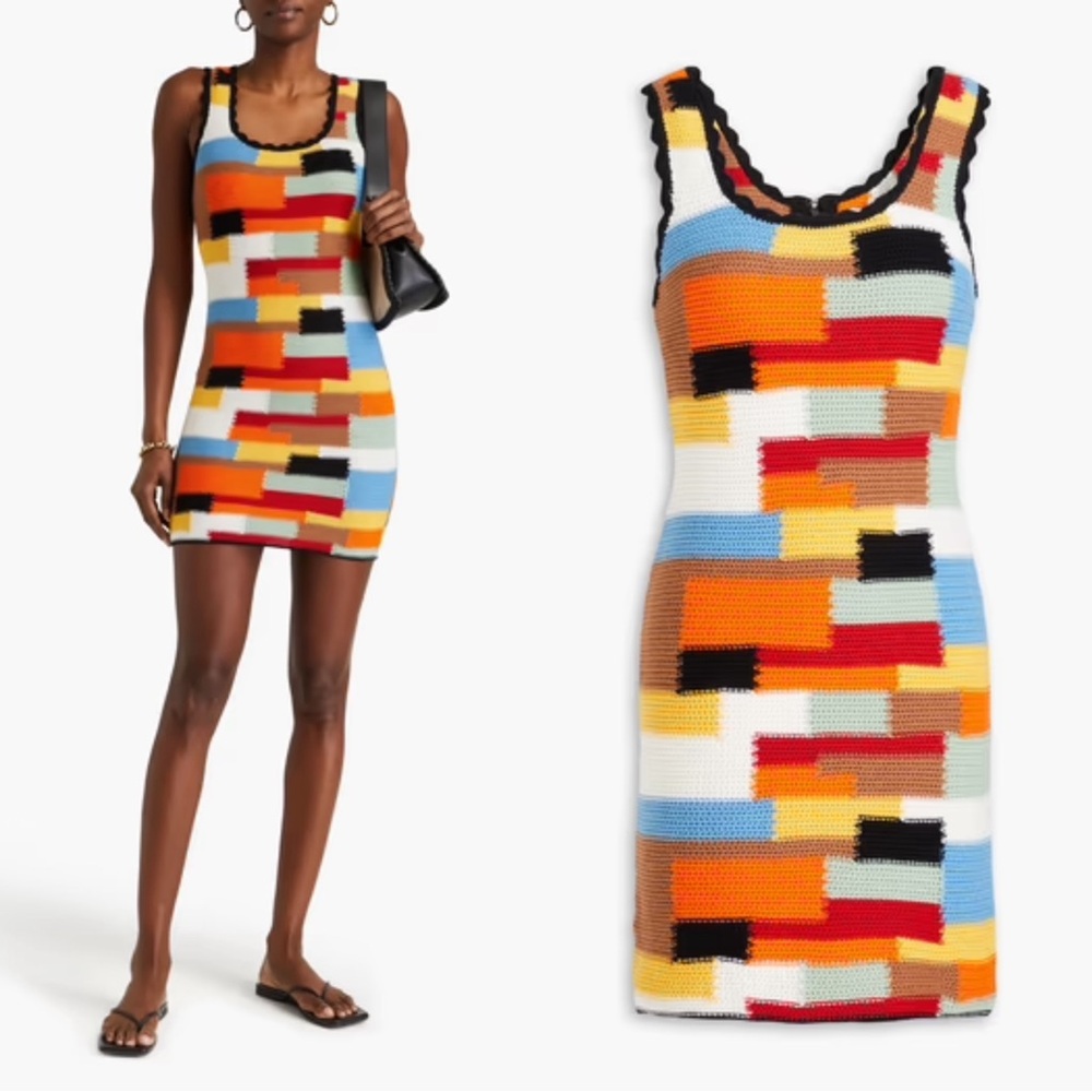 NWT Alice & Olivia Veronique Crocheted Cotton Colorful Mini Dress Large $440